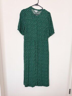 Amazon Essentials Green Floral Button Front Midi Dress Small Cottagecore